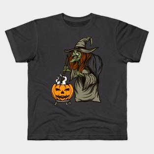 Halloween witch and pumpkin Kids T-Shirt